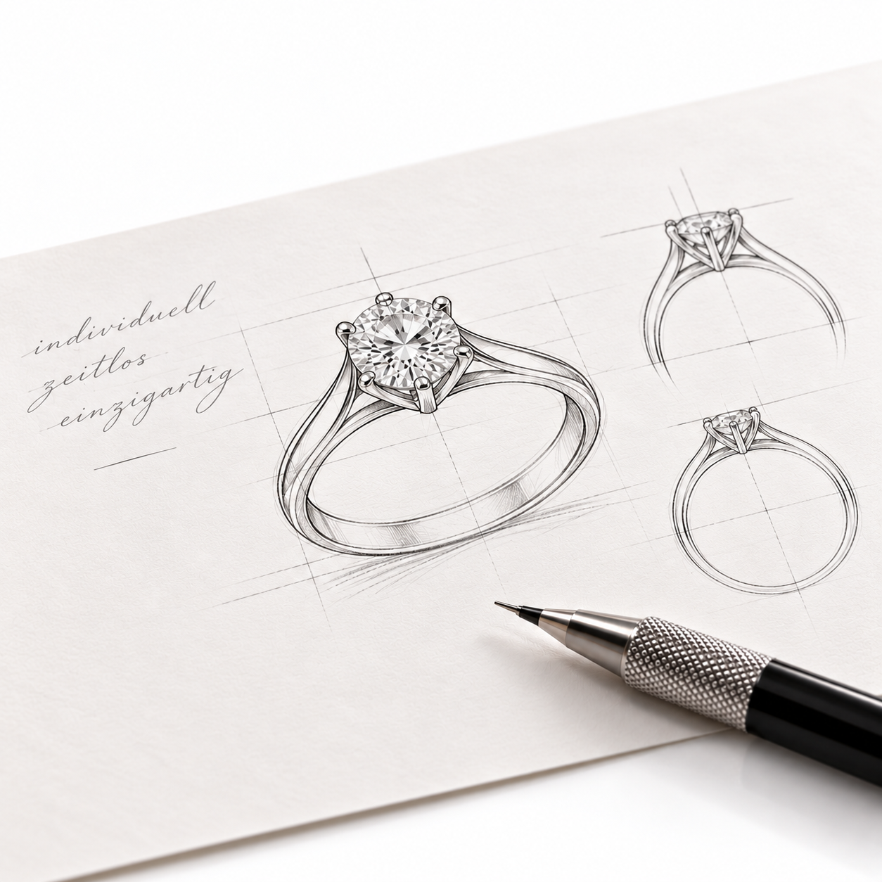 Entwurf eines individuellen Rings mit Diamant für eine Sonderanfertigung