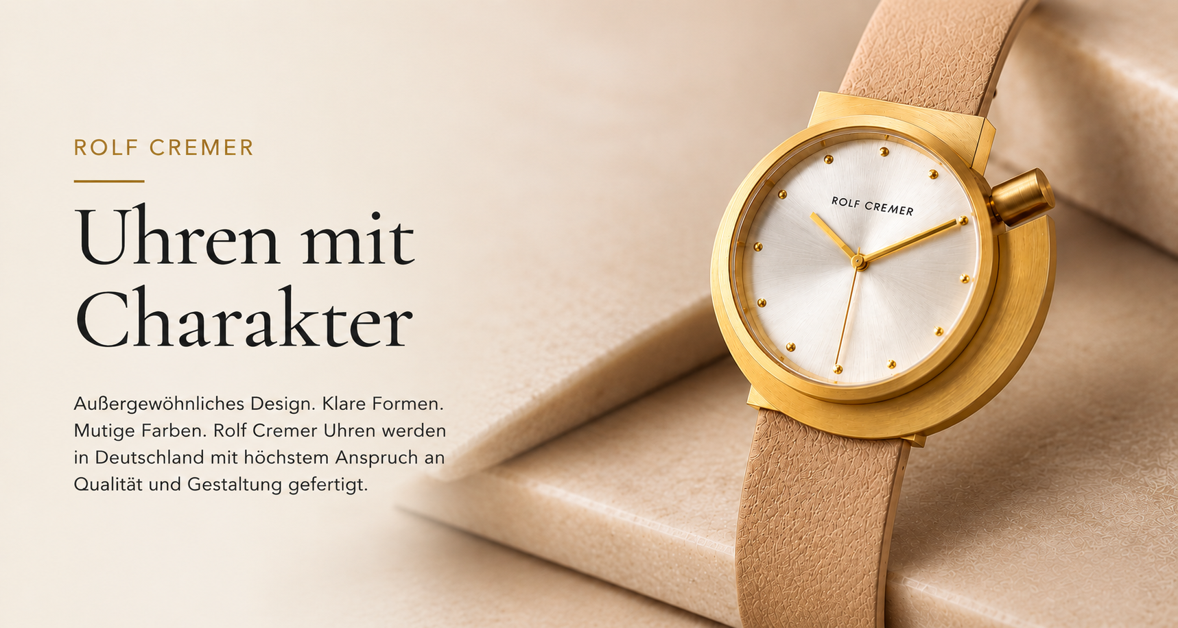 Goldene Uhr Spirale mit Lederarmband von Rolf Cremer